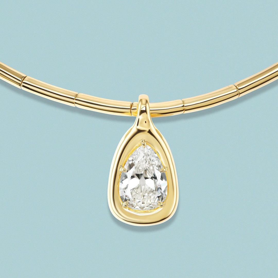 8ct Pear Cut White Sapphire Yellow Gold Handmade Pendant Necklace