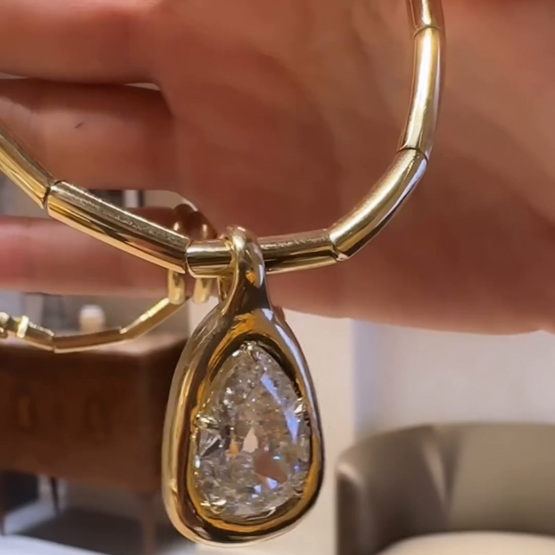 8ct Pear Cut White Sapphire Yellow Gold Handmade Pendant Necklace