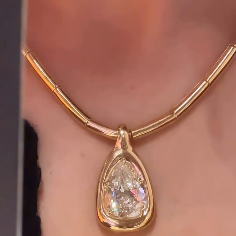 8ct Pear Cut White Sapphire Yellow Gold Handmade Pendant Necklace