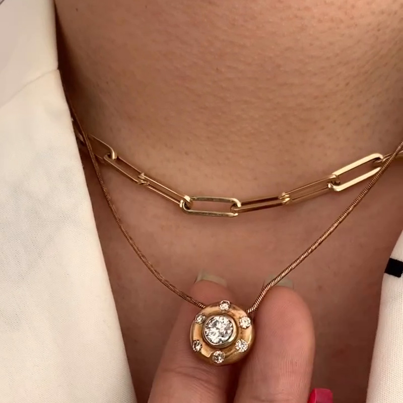 2.55ctw Round Cut White Sapphire Vintage Yellow Gold Pendant Rose Gold Chain Necklace