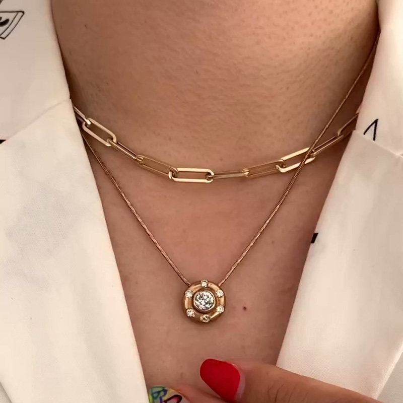 2.55ctw Round Cut White Sapphire Vintage Yellow Gold Pendant Rose Gold Chain Necklace