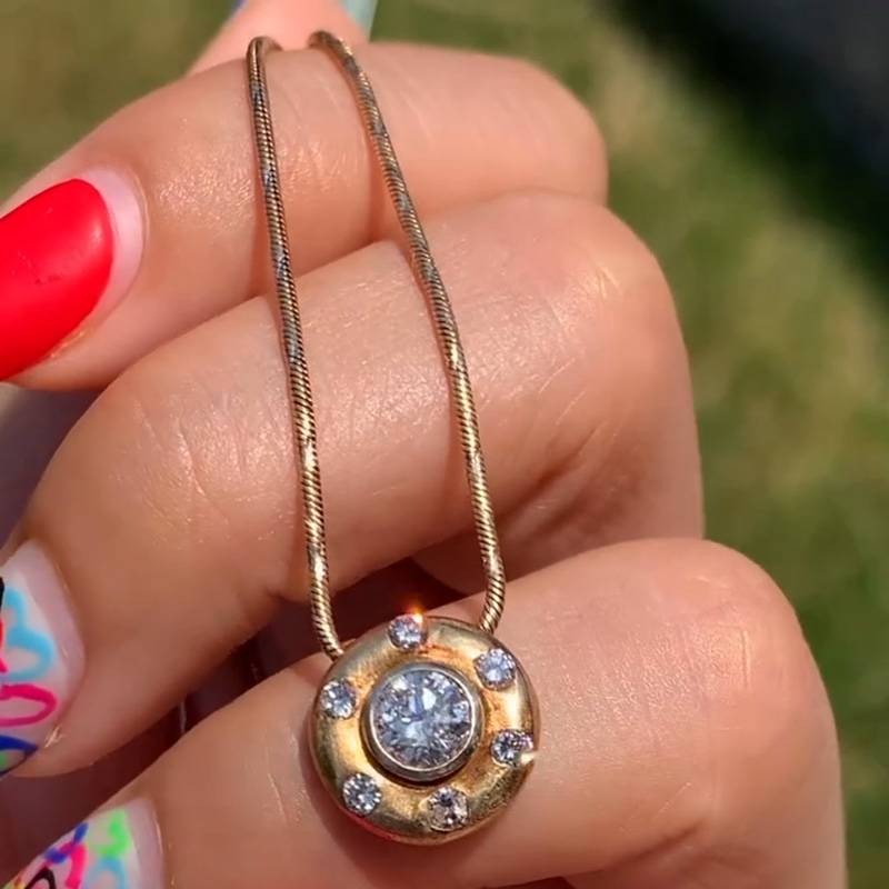 2.55ctw Round Cut White Sapphire Vintage Yellow Gold Pendant Rose Gold Chain Necklace