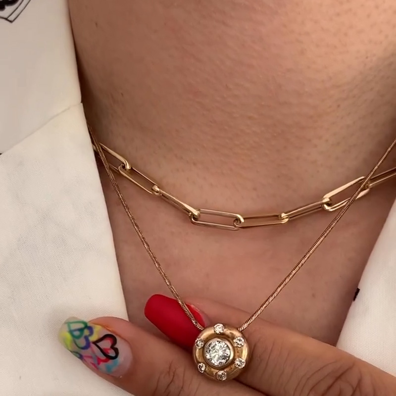 2.55ctw Round Cut White Sapphire Vintage Yellow Gold Pendant Rose Gold Chain Necklace