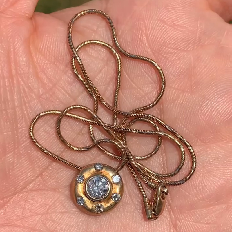 2.55ctw Round Cut White Sapphire Vintage Yellow Gold Pendant Rose Gold Chain Necklace