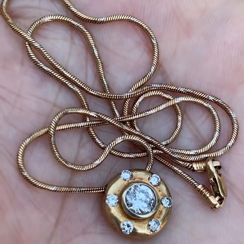 2.55ctw Round Cut White Sapphire Vintage Yellow Gold Pendant Rose Gold Chain Necklace
