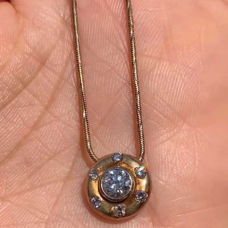 2.55ctw Round Cut White Sapphire Vintage Yellow Gold Pendant Rose Gold Chain Necklace
