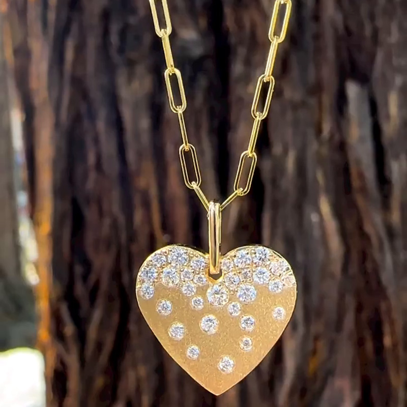 0.35ctw Round Cut Pave Set White Sapphire Pendant Link Chain Necklace In Yellow Gold