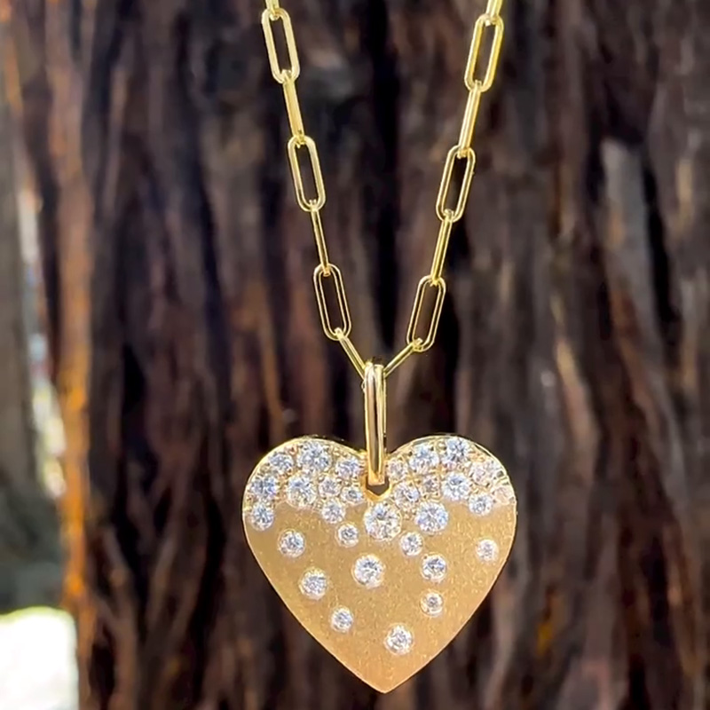 0.35ctw Round Cut Pave Set White Sapphire Pendant Link Chain Necklace In Yellow Gold