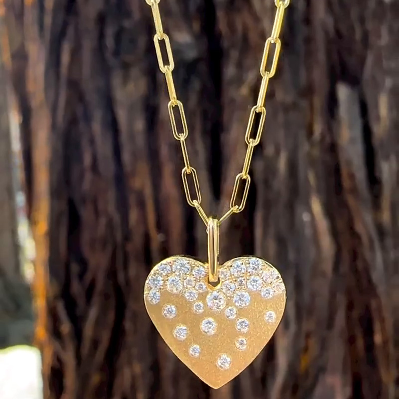 0.35ctw Round Cut Pave Set White Sapphire Pendant Link Chain Necklace In Yellow Gold