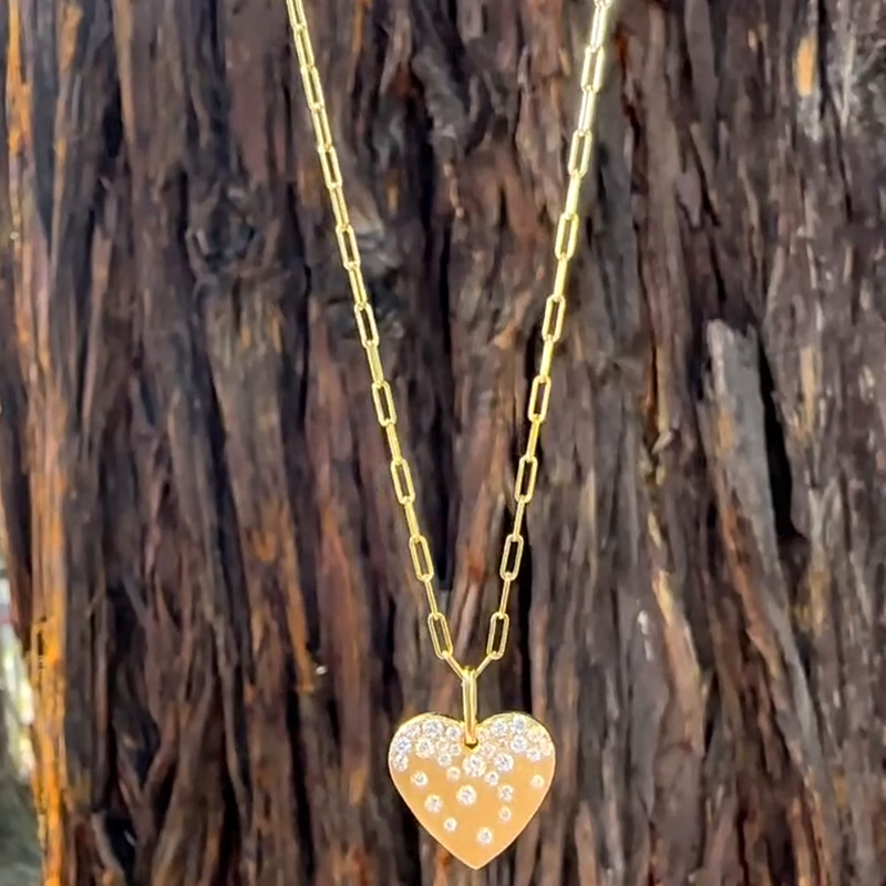 0.35ctw Round Cut Pave Set White Sapphire Pendant Link Chain Necklace In Yellow Gold