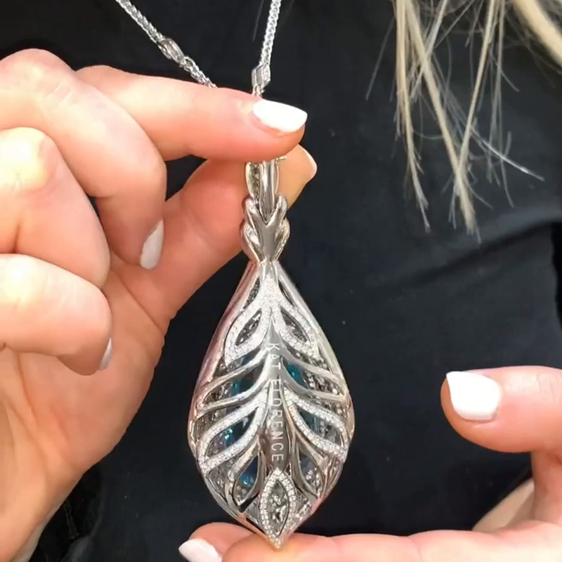 60ct Pear Cut Aquamarine Pave Set Halo Handmade Pendant Necklace