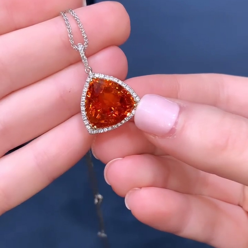 15ct Trillion Cut Garnet Halo Pendant Necklace