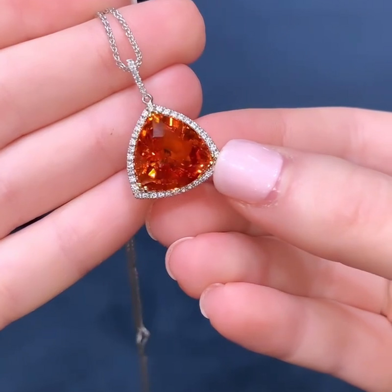 15ct Trillion Cut Garnet Halo Pendant Necklace