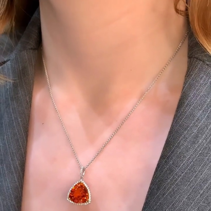 15ct Trillion Cut Garnet Halo Pendant Necklace