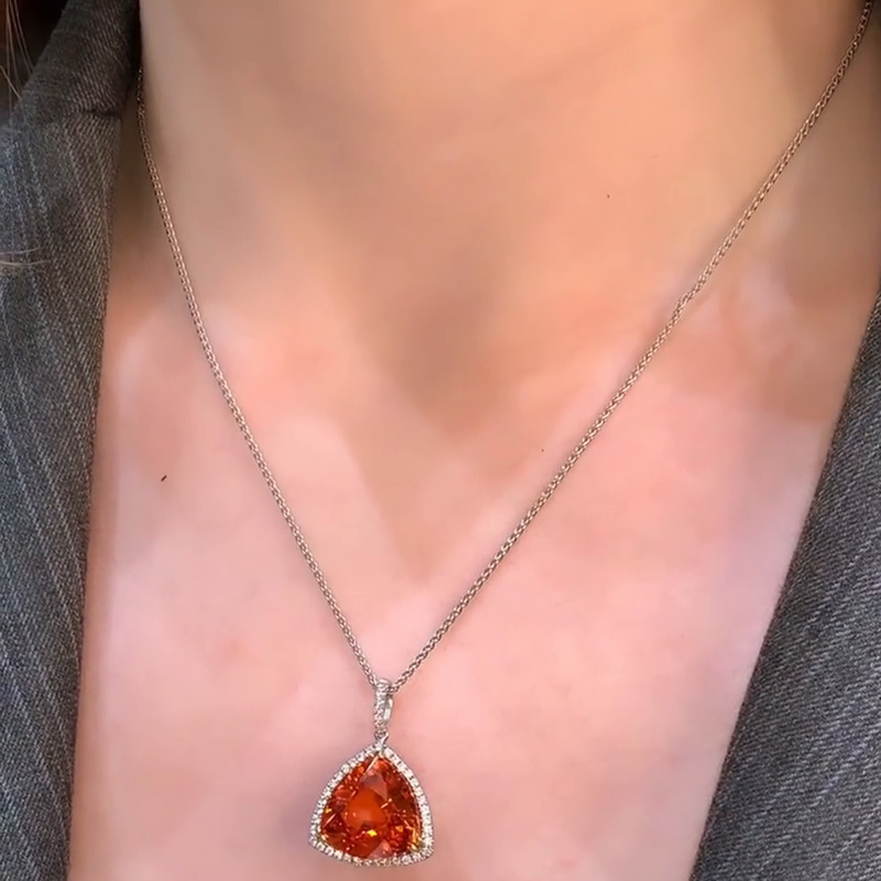 15ct Trillion Cut Garnet Halo Pendant Necklace