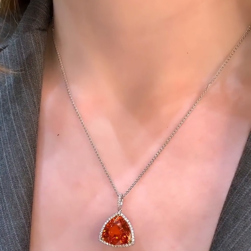 15ct Trillion Cut Garnet Halo Pendant Necklace