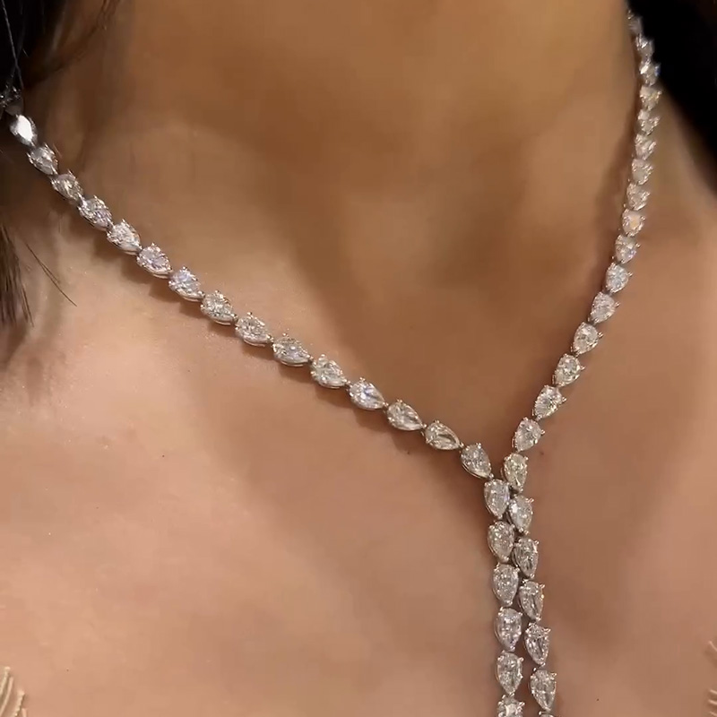 48ctw Pear Cut White & Yellow Sapphire Halo Pendant Handmade Necklace