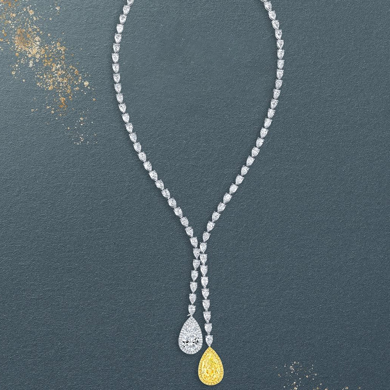 48ctw Pear Cut White & Yellow Sapphire Halo Pendant Handmade Necklace