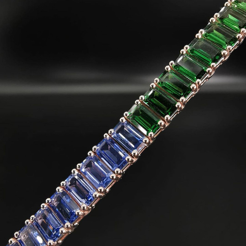 30ctw Emerald Cut Rainbow Sapphire Tennis Necklace