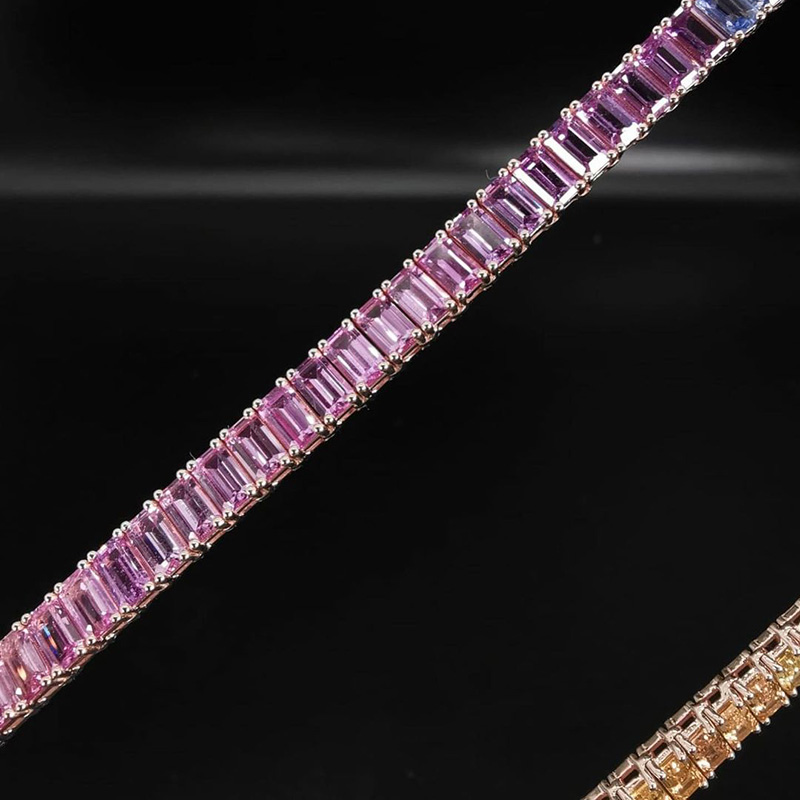 30ctw Emerald Cut Rainbow Sapphire Tennis Necklace