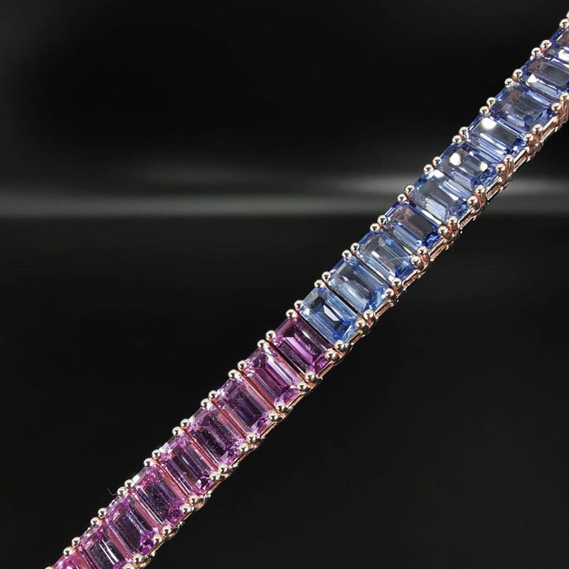 30ctw Emerald Cut Rainbow Sapphire Tennis Necklace