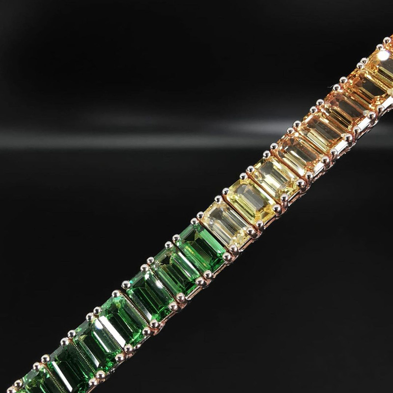 30ctw Emerald Cut Rainbow Sapphire Tennis Necklace
