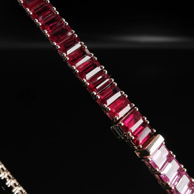 30ctw Emerald Cut Rainbow Sapphire Tennis Necklace