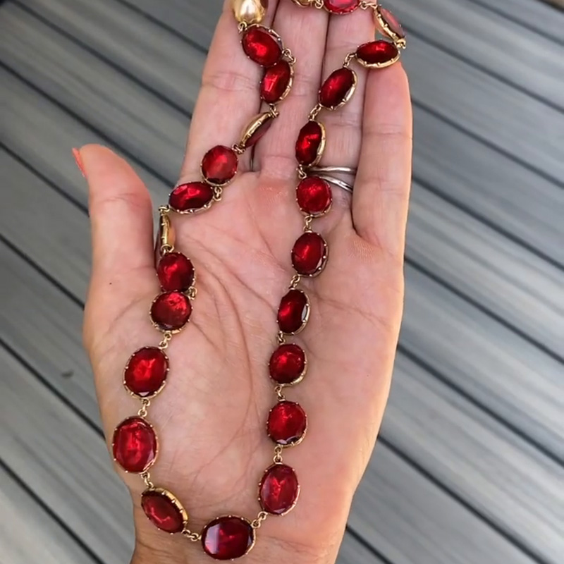 59ctw Oval Cut Ruby Handmade Yellow Gold Rivière Necklace