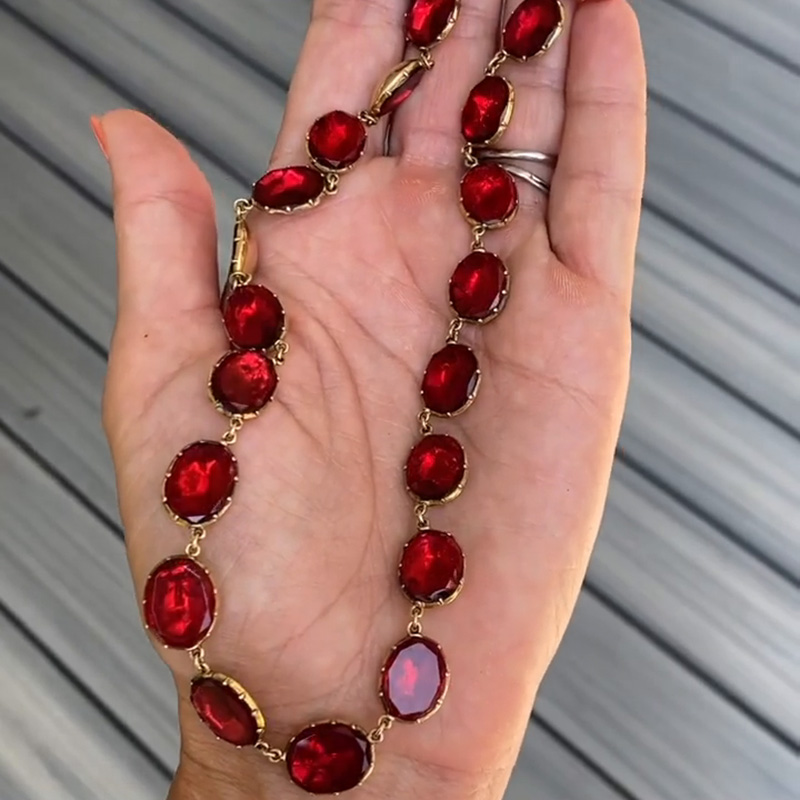 59ctw Oval Cut Ruby Handmade Yellow Gold Rivière Necklace