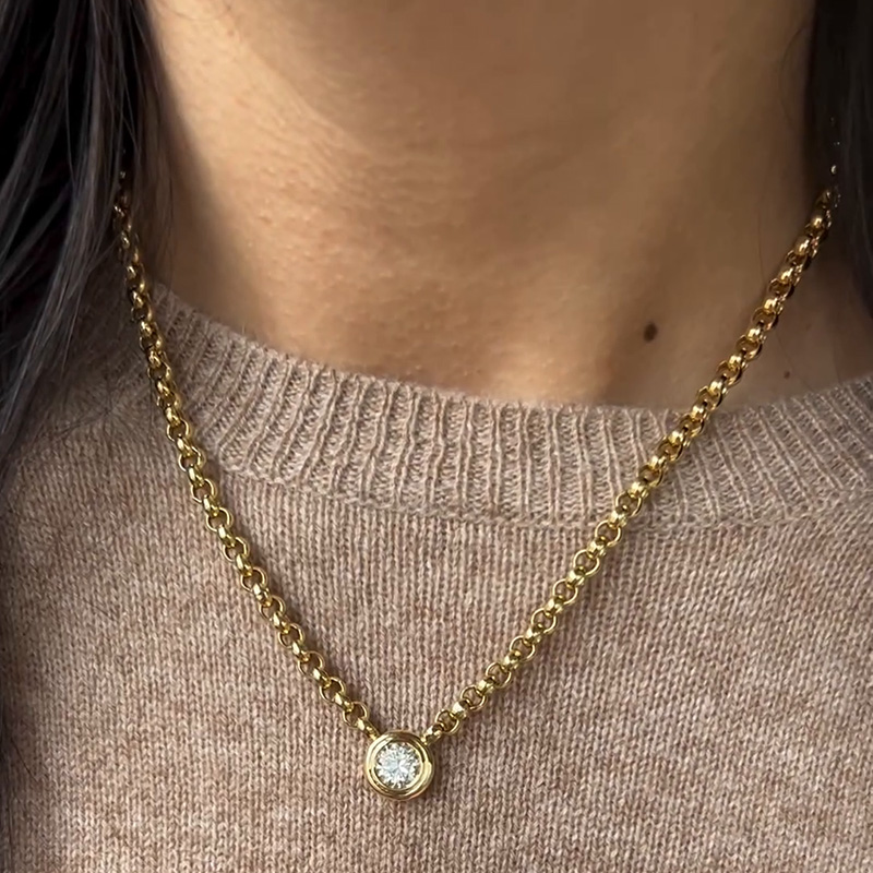 4.5ct Round Cut White Sapphire Yellow Gold Link Chain Necklace