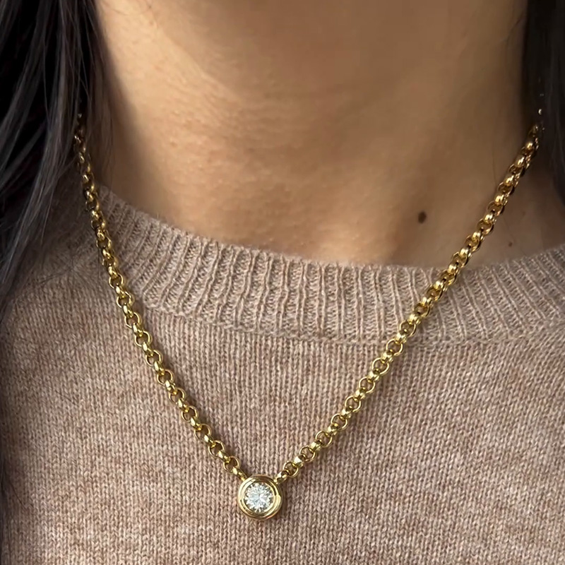 4.5ct Round Cut White Sapphire Yellow Gold Link Chain Necklace