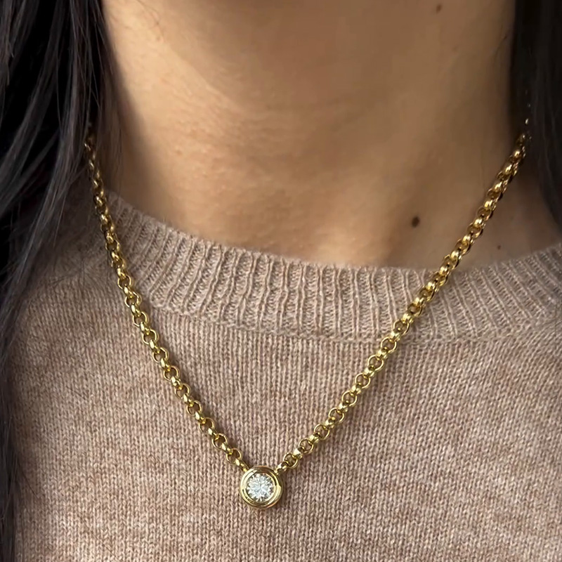 4.5ct Round Cut White Sapphire Yellow Gold Link Chain Necklace