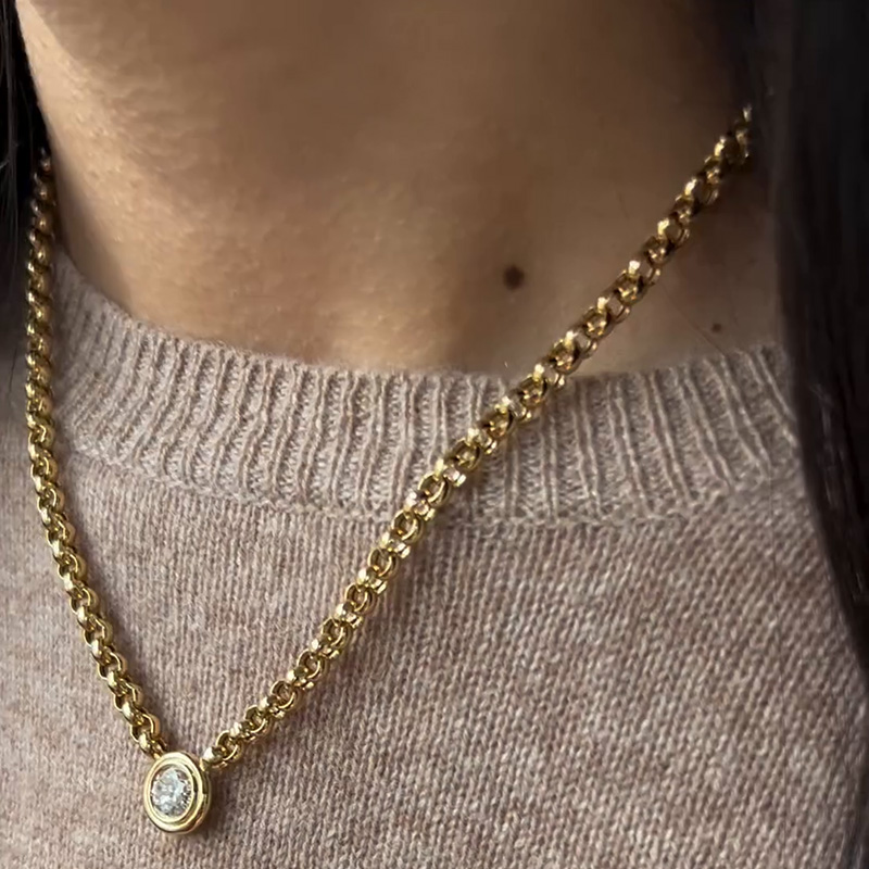 4.5ct Round Cut White Sapphire Yellow Gold Link Chain Necklace