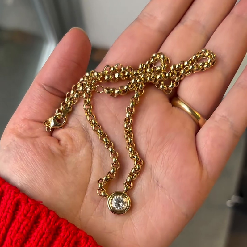 4.5ct Round Cut White Sapphire Yellow Gold Link Chain Necklace