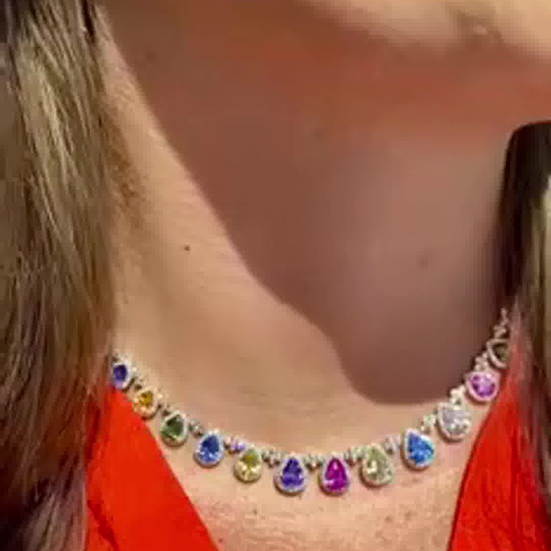 44ctw Pear Cut Rainbow Sapphire Halo Handmade Luxury Necklace
