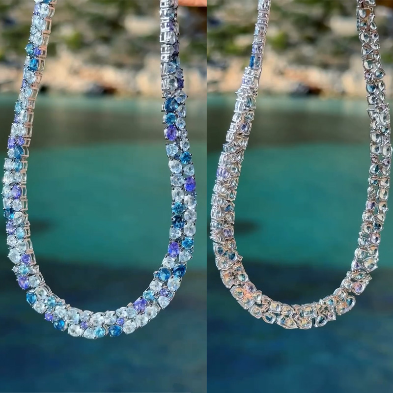 33ctw Round & Pear Cut Aquamarine & Blue Sapphire Summer Vibes Handmade Necklace