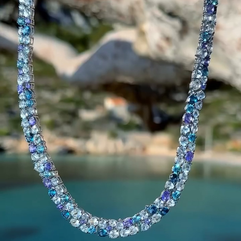 33ctw Round & Pear Cut Aquamarine & Blue Sapphire Summer Vibes Handmade Necklace