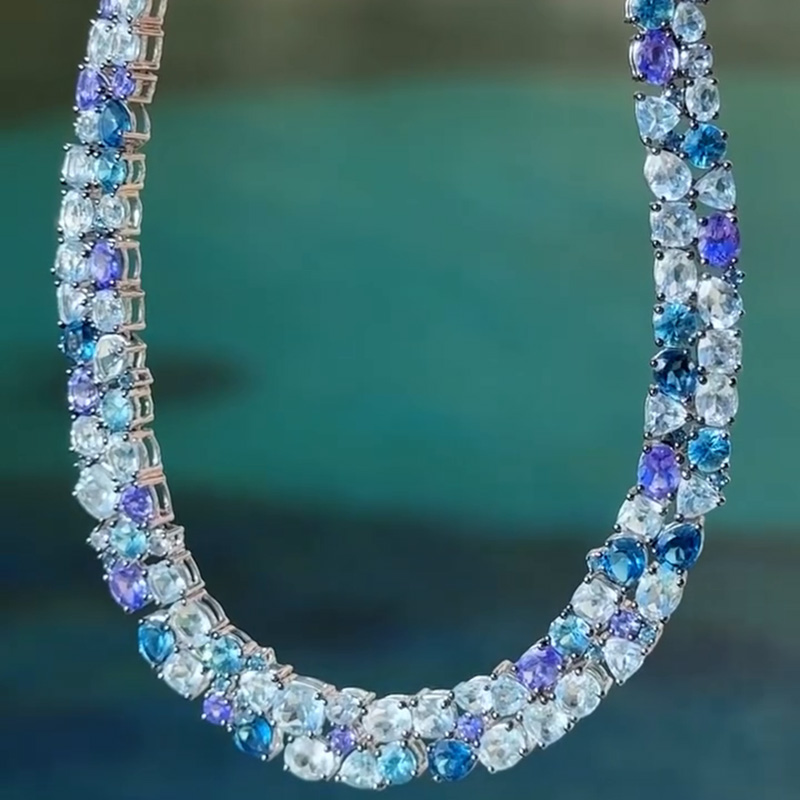 33ctw Round & Pear Cut Aquamarine & Blue Sapphire Summer Vibes Handmade Necklace