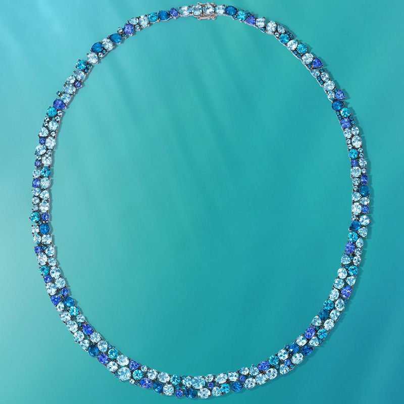 33ctw Round & Pear Cut Aquamarine & Blue Sapphire Summer Vibes Handmade Necklace