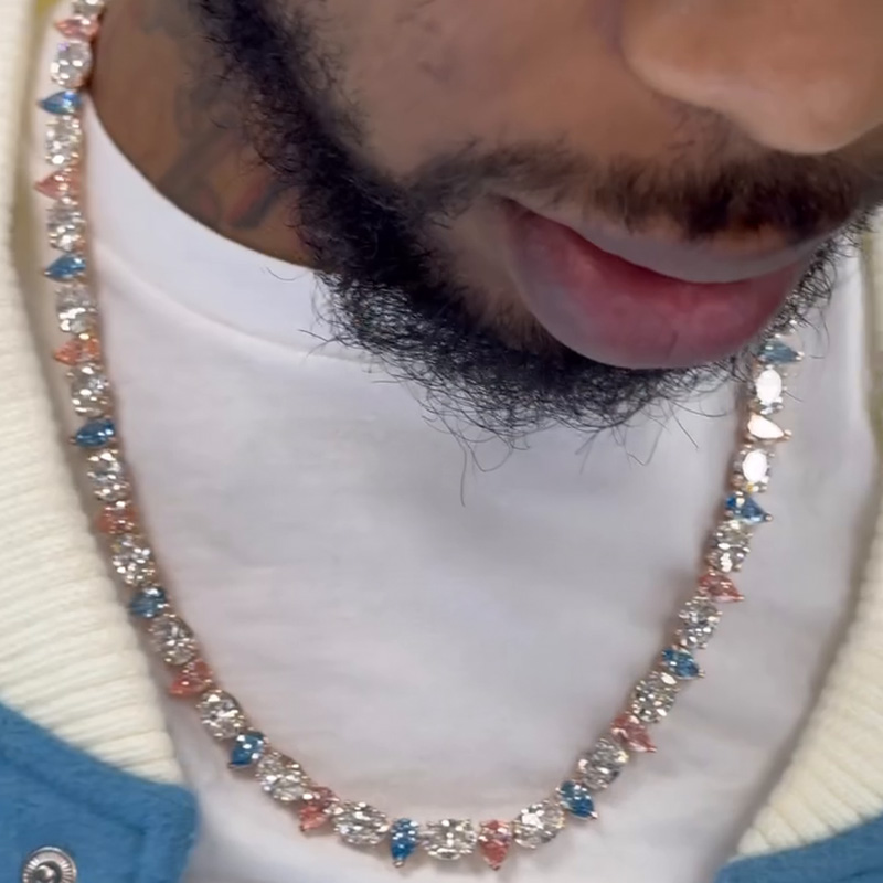 68ctw Oval & Pear Cut Blue Pink White Sapphire Candy Chain Necklace