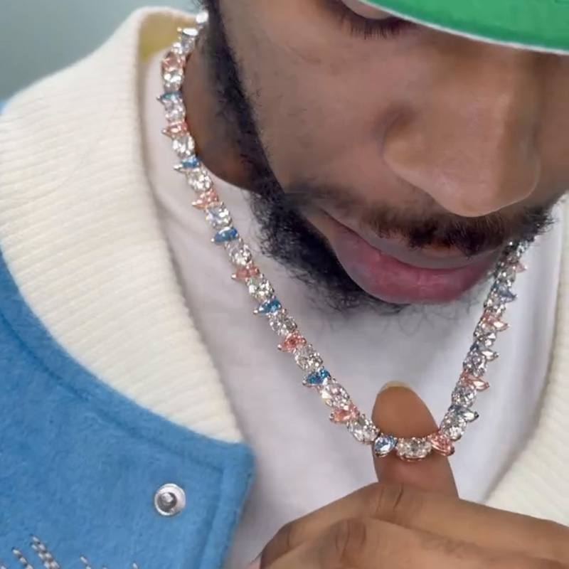 68ctw Oval & Pear Cut Blue Pink White Sapphire Candy Chain Necklace