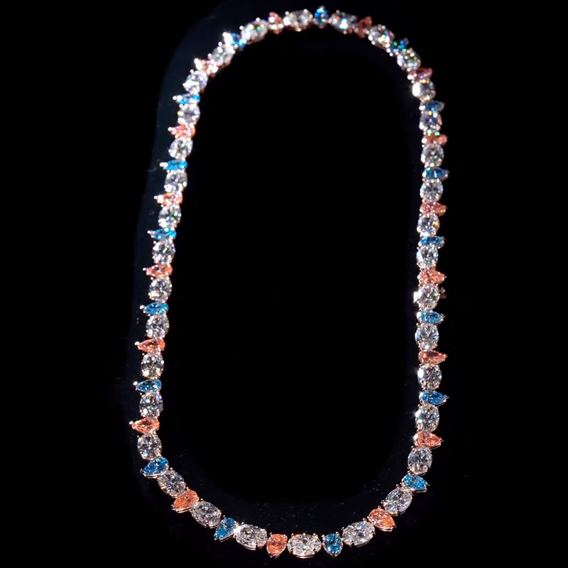 68ctw Oval & Pear Cut Blue Pink White Sapphire Candy Chain Necklace