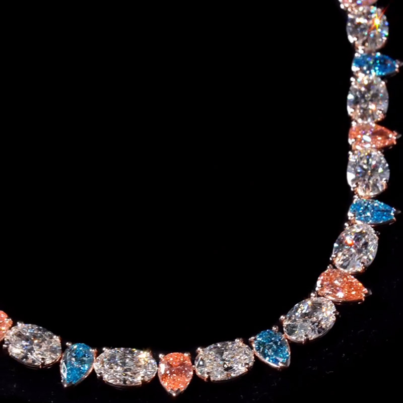 68ctw Oval & Pear Cut Blue Pink White Sapphire Candy Chain Necklace