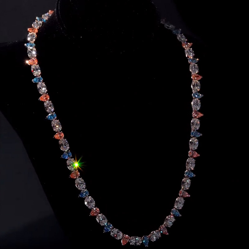 68ctw Oval & Pear Cut Blue Pink White Sapphire Candy Chain Necklace