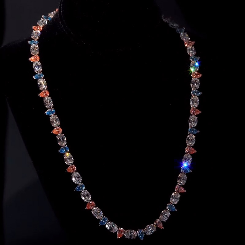 68ctw Oval & Pear Cut Blue Pink White Sapphire Candy Chain Necklace