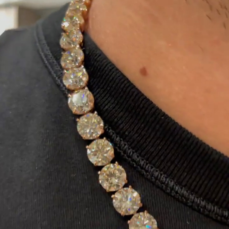 15ct Center Stone Round Cut Yellow Sapphire Handmade Men's Tennis Necklace