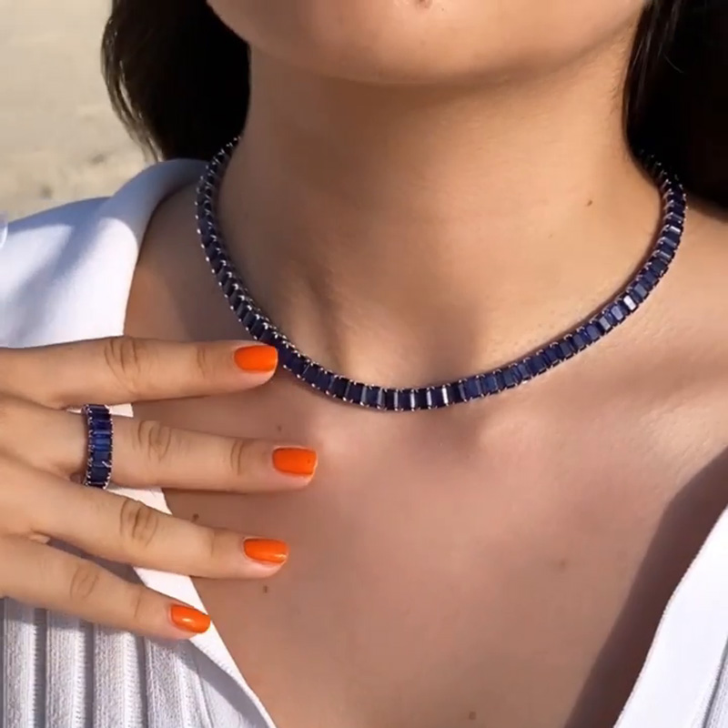 30ctw Emerald Cut Blue Sapphire Summer Vibes Handmade Necklace