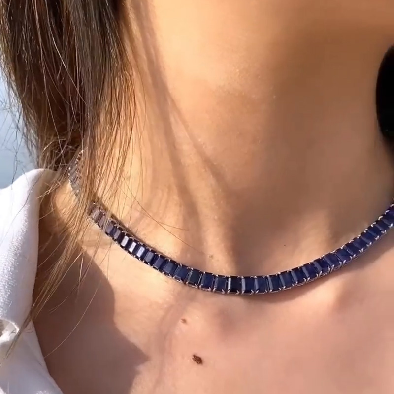 30ctw Emerald Cut Blue Sapphire Summer Vibes Handmade Necklace