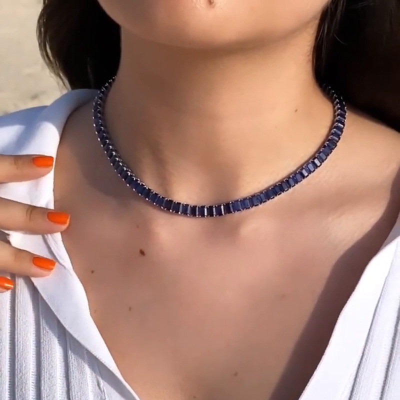 30ctw Emerald Cut Blue Sapphire Summer Vibes Handmade Necklace