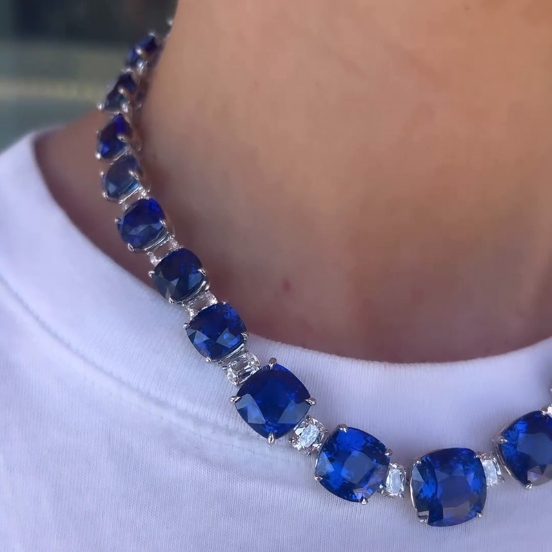 150ctw Cushion Cut Blue Sapphire Handmade Necklace
